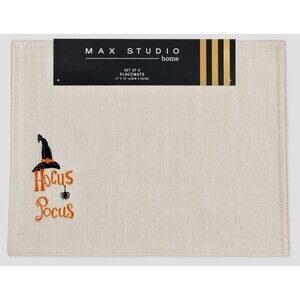 Max Studio Halloween Placemats Set of 4 Hocus Pocus Witch Hat Silver Metallic